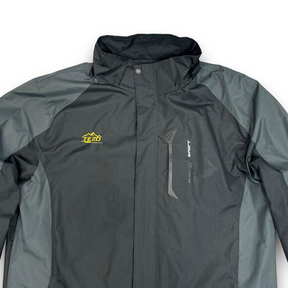 TEZO Mens Windbreaker Rain Jacket Water Resistant Removable Hood Black Gray XL - Picture 6 of 12